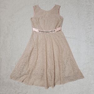 Studio One Sz 6 Nude Blush Bow Belt A-Line Glitter Lace Prom Brridal Dress Gown